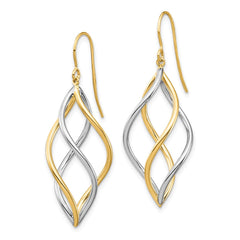 14K Two-Tone Gold Twisted Polished Dangle Shepherd Hook Earrings