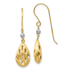 14K Two-Tone Gold Diamond-cut Teardrop Dangle Earrings