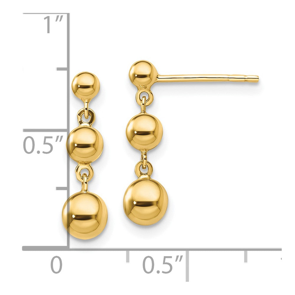 14K Yellow Gold Graduated 3 Ball Post Earrings