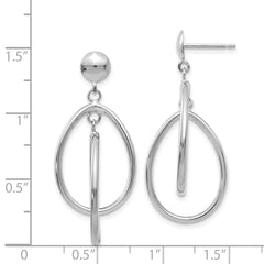 14K White Gold Polished Oval Dangle Post Earrings
