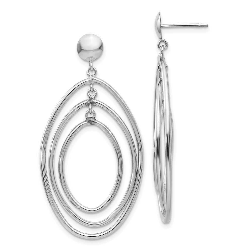 14K White Gold Oval Circle Dangle Post Earrings