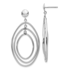14K White Gold Oval Circle Dangle Post Earrings