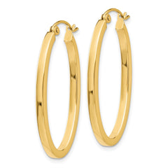 14K Yellow Gold 2mm Oval Hoop Earrings
