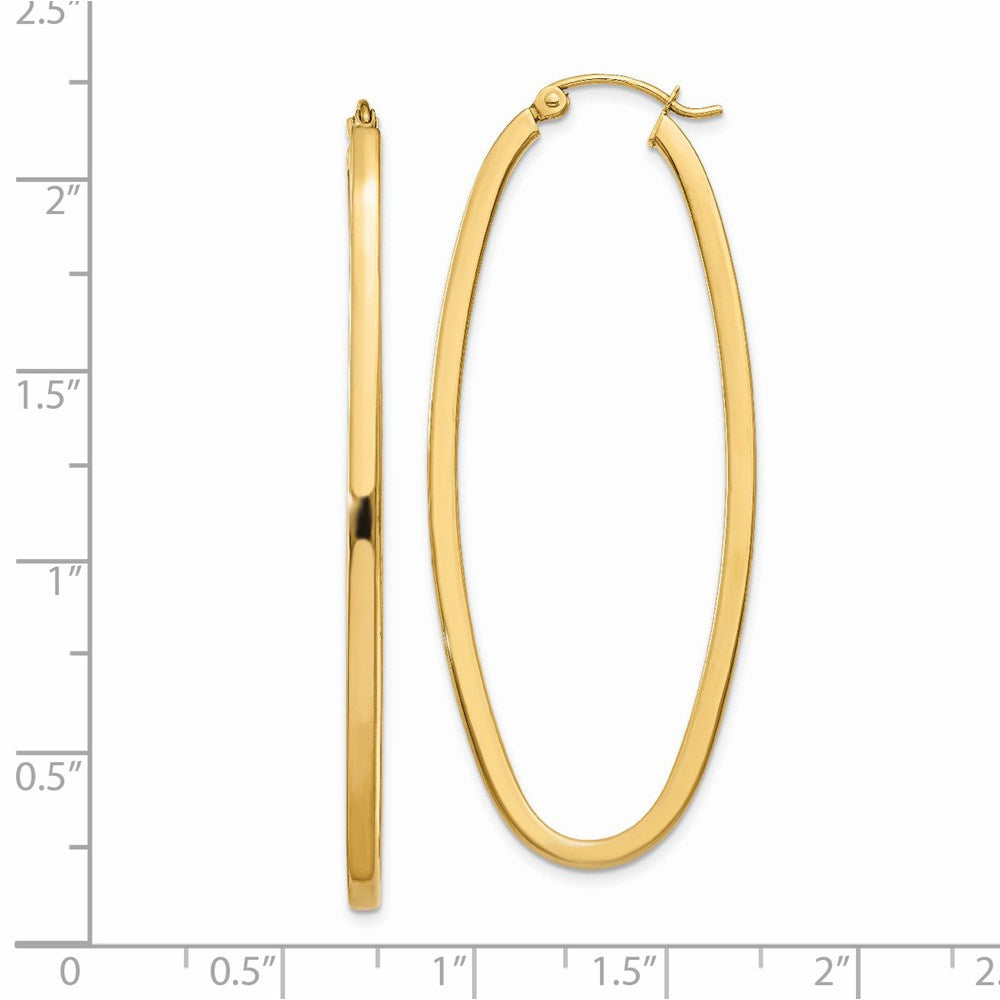 14K Yellow Gold 2mm Large Oval Hoop Earrings