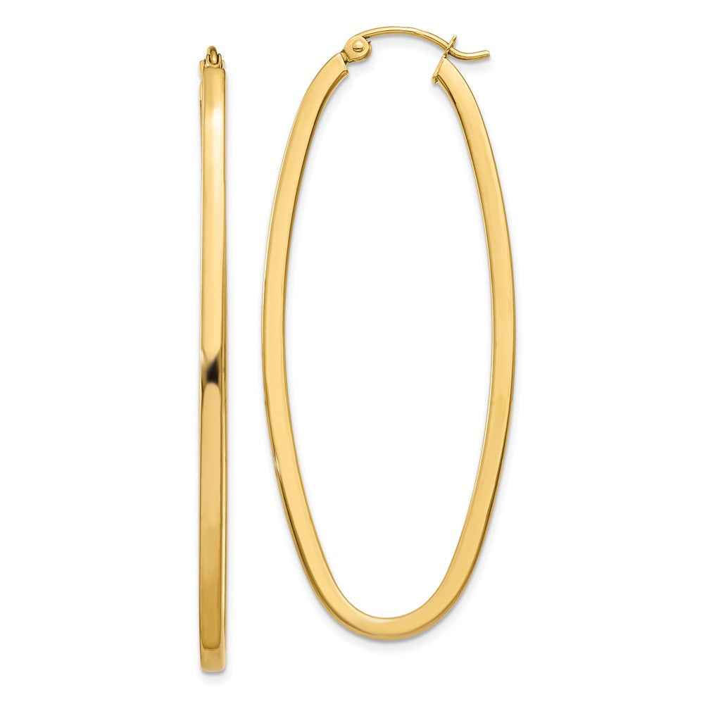 14K Yellow Gold 2mm Large Oval Hoop Earrings