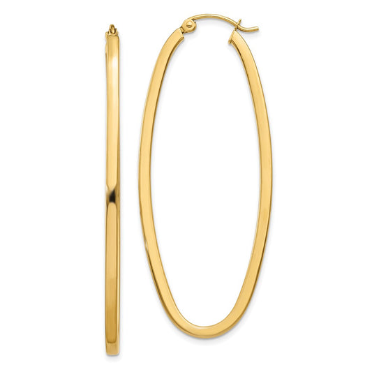 14K Yellow Gold 2mm Large Oval Hoop Earrings