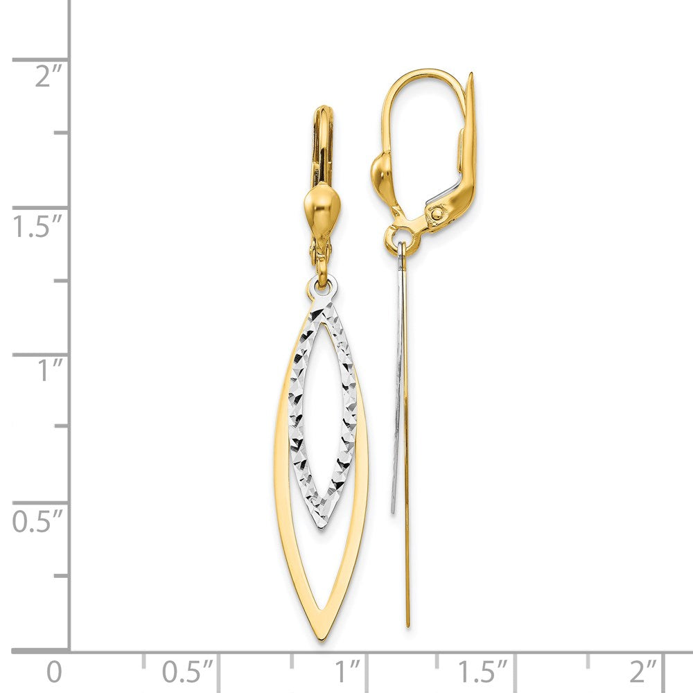 14K Two-Tone Gold Diamond-cut Leverback Earrings