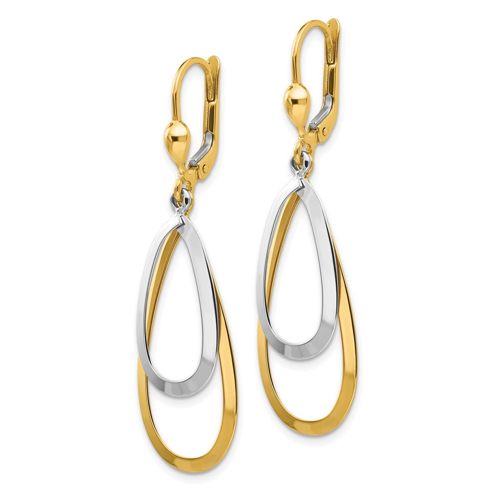 14K Two-Tone Gold Oval Leverback Tear Drop Earrings