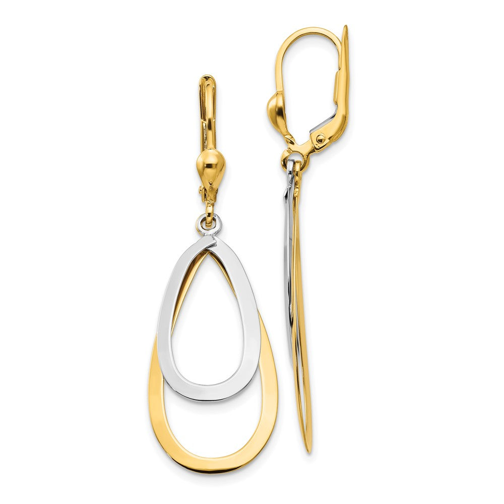 14K Two-Tone Gold Oval Leverback Tear Drop Earrings