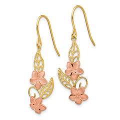 14K Two-Tone Gold Fancy Plumeria Dangle Earrings