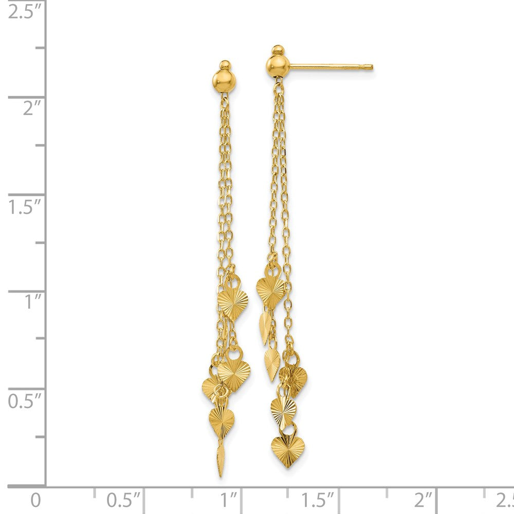 14K Yellow Gold Diamond-cut Heart Post Dangle Earrings