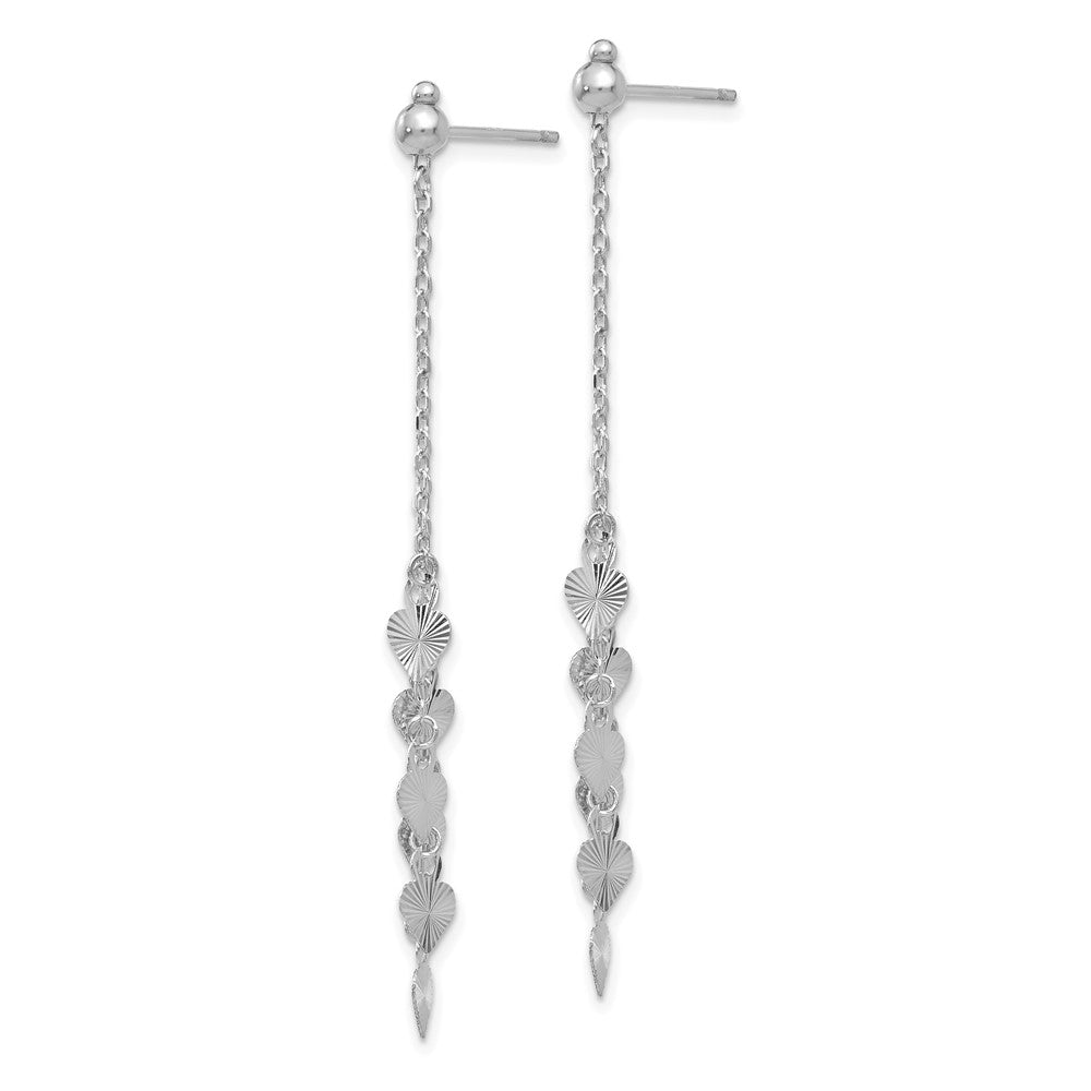 14K White Gold Diamond-cut Heart Post Dangle Earrings