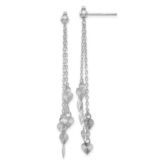 14K White Gold Diamond-cut Heart Post Dangle Earrings