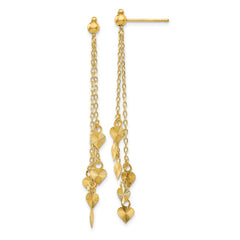 14K Yellow Gold Diamond-cut Heart Post Dangle Earrings