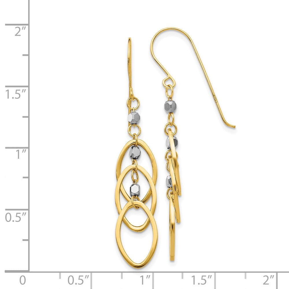14K Two-Tone Gold Oval Beaded Dangle Earrings