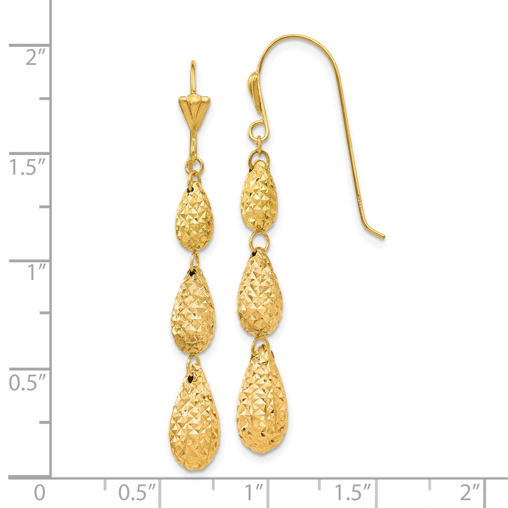 14K Yellow Gold Puff Diamond-cut Teardrop Dangle Earrings