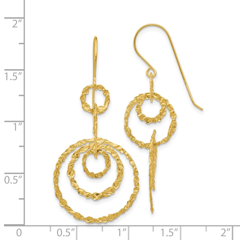 14K Yellow Gold Textured Dangle Circle Earrings