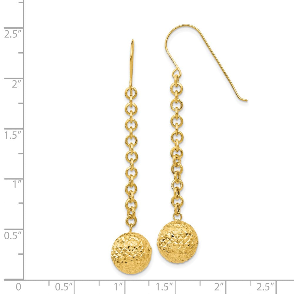 14K Yellow Gold Diamond-cut Hollow Bead Dangle Earrings