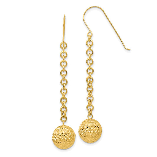 14K Yellow Gold Diamond-cut Hollow Bead Dangle Earrings