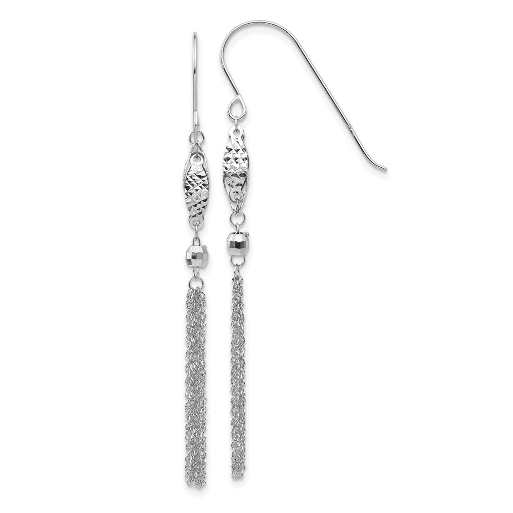14K White Gold Bead and Chain Dangle Earrings