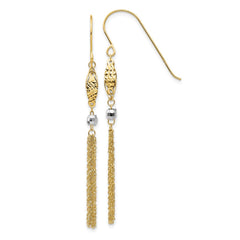 14K Two-Tone Gold Bead and Chain Dangle Earrings