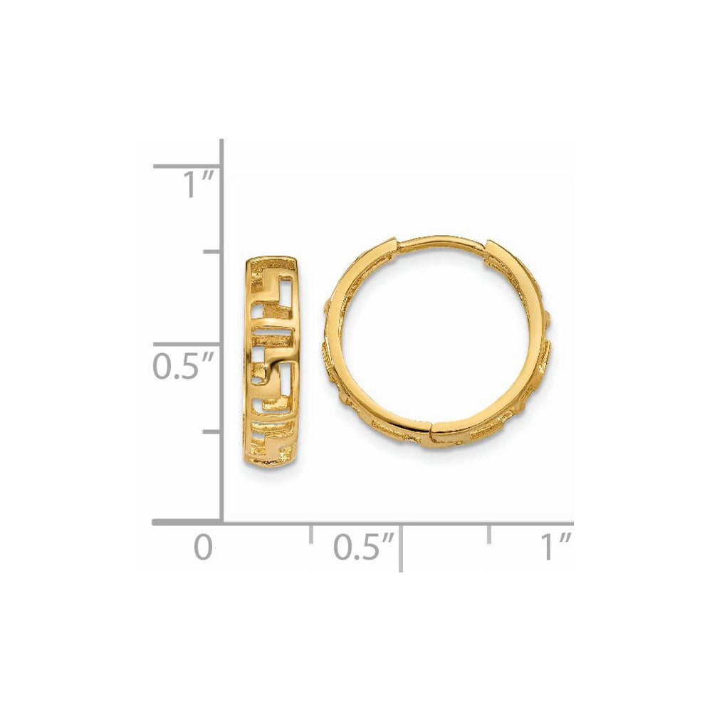 14K Yellow Gold Greek Key Hinged Hoop Earrings