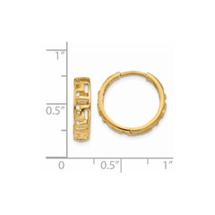 14K Yellow Gold Greek Key Hinged Hoop Earrings