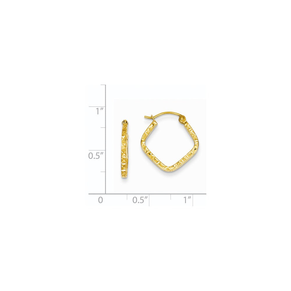 14K Yellow Gold Diamond-cut Squared Hoop Earrings