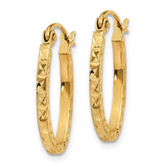 14K Yellow Gold Diamond-cut Oval Hollow Hoop Earrings