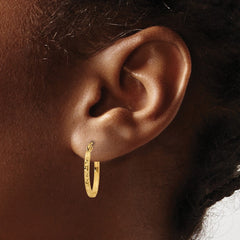 14K Yellow Gold Diamond-cut Oval Hollow Hoop Earrings