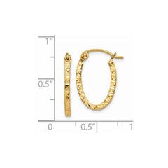 14K Yellow Gold Diamond-cut Oval Hollow Hoop Earrings