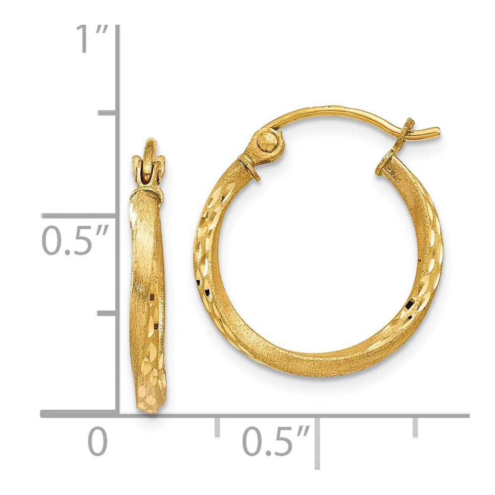 14K Yellow Gold Satin Diamond-cut Hollow Twisted Hoop Earrings