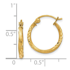 14K Yellow Gold Satin Diamond-cut Hollow Twisted Hoop Earrings