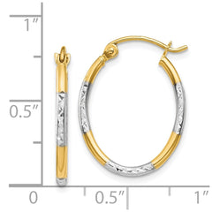 14K Two-Tone Gold Diamond-cut Oval Hoop Earrings