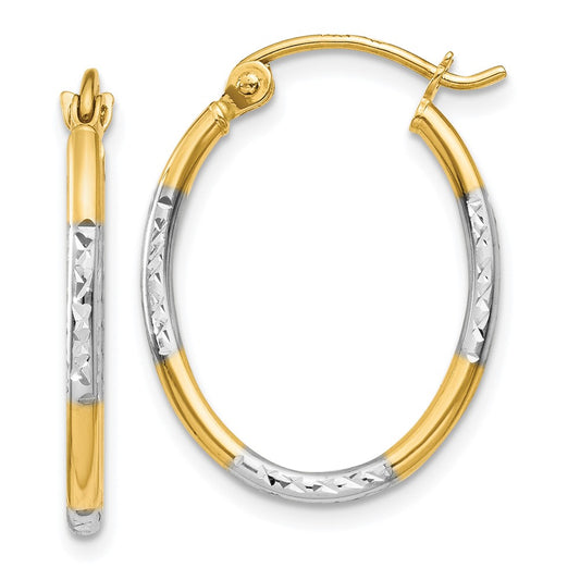 14K Two-Tone Gold Diamond-cut Oval Hoop Earrings