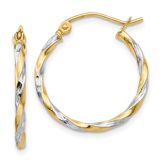 14K Two-Tone Gold Hollow Twisted Hoop Earrings