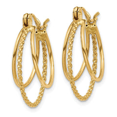 14K Yellow Gold Polished and Textured Circle Hoop Earrings