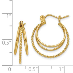 14K Yellow Gold Polished and Textured Circle Hoop Earrings