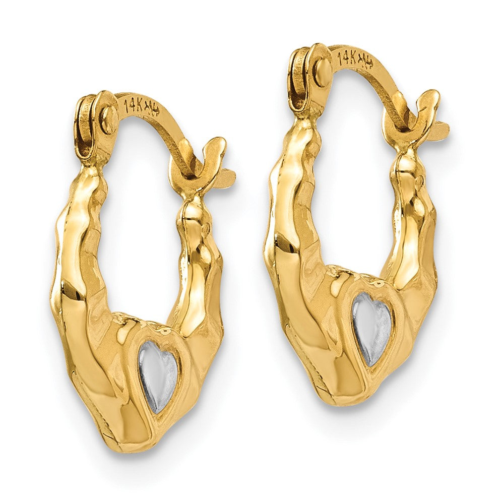 14K Two-Tone Gold Heart Hollow Hoop Earrings