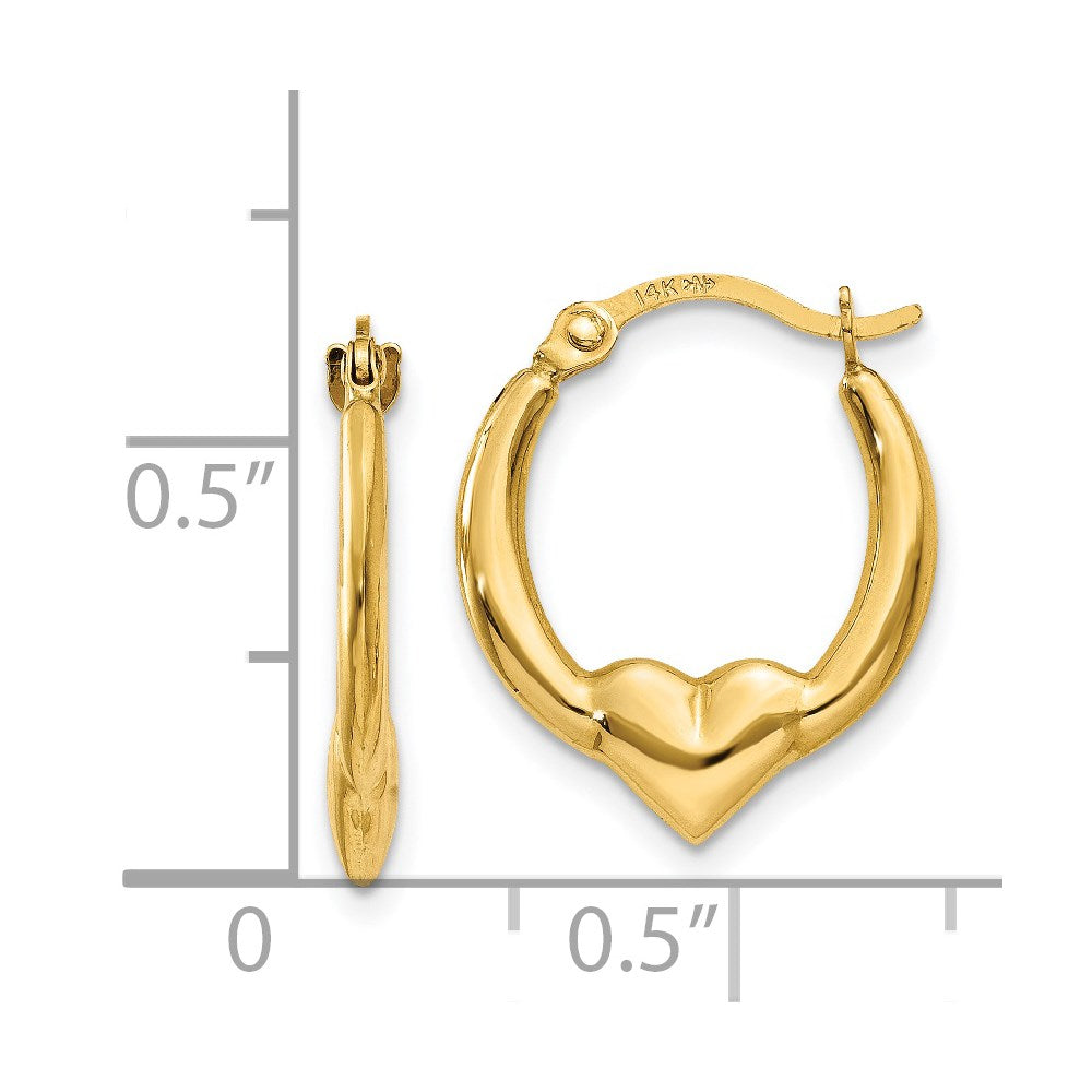 14K Yellow Gold Heart Hoop Earrings