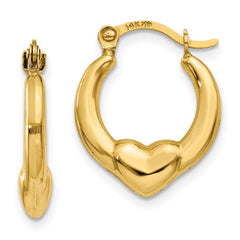 14K Yellow Gold Hollow Heart Hoop Earrings
