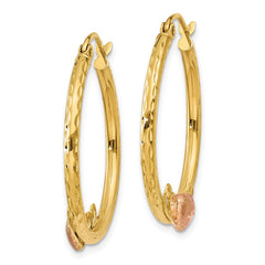 14K Yellow & Rose Gold Heart Diamond-cut Hoop Earrings