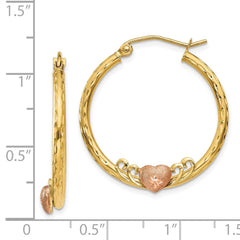 14K Yellow & Rose Gold Heart Diamond-cut Hoop Earrings