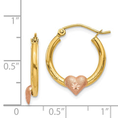 14K Yellow & Rose Gold Heart Diamond-cut Hoop Earrings