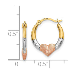 14K Tri-Color Gold Heart Hoop Earrings