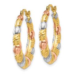 14K Tri-Color Gold Hollow Scalloped Hoop Earrings