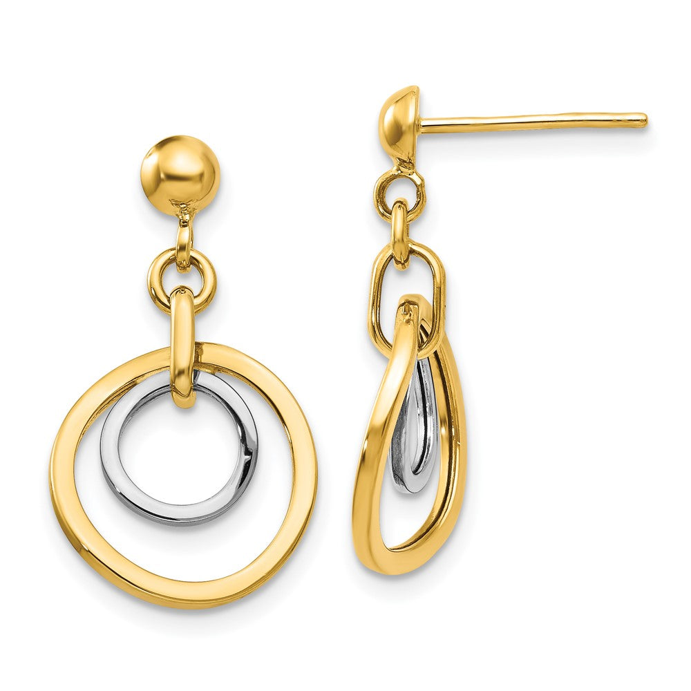 14K Two-Tone Gold Circle Post Dangle Earrings