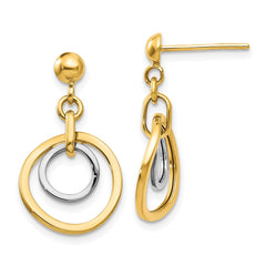 14K Two-Tone Gold Circle Post Dangle Earrings