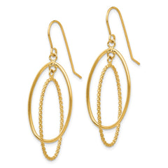14K Yellow Gold Polished and Textured Ovals Dangle Earrings