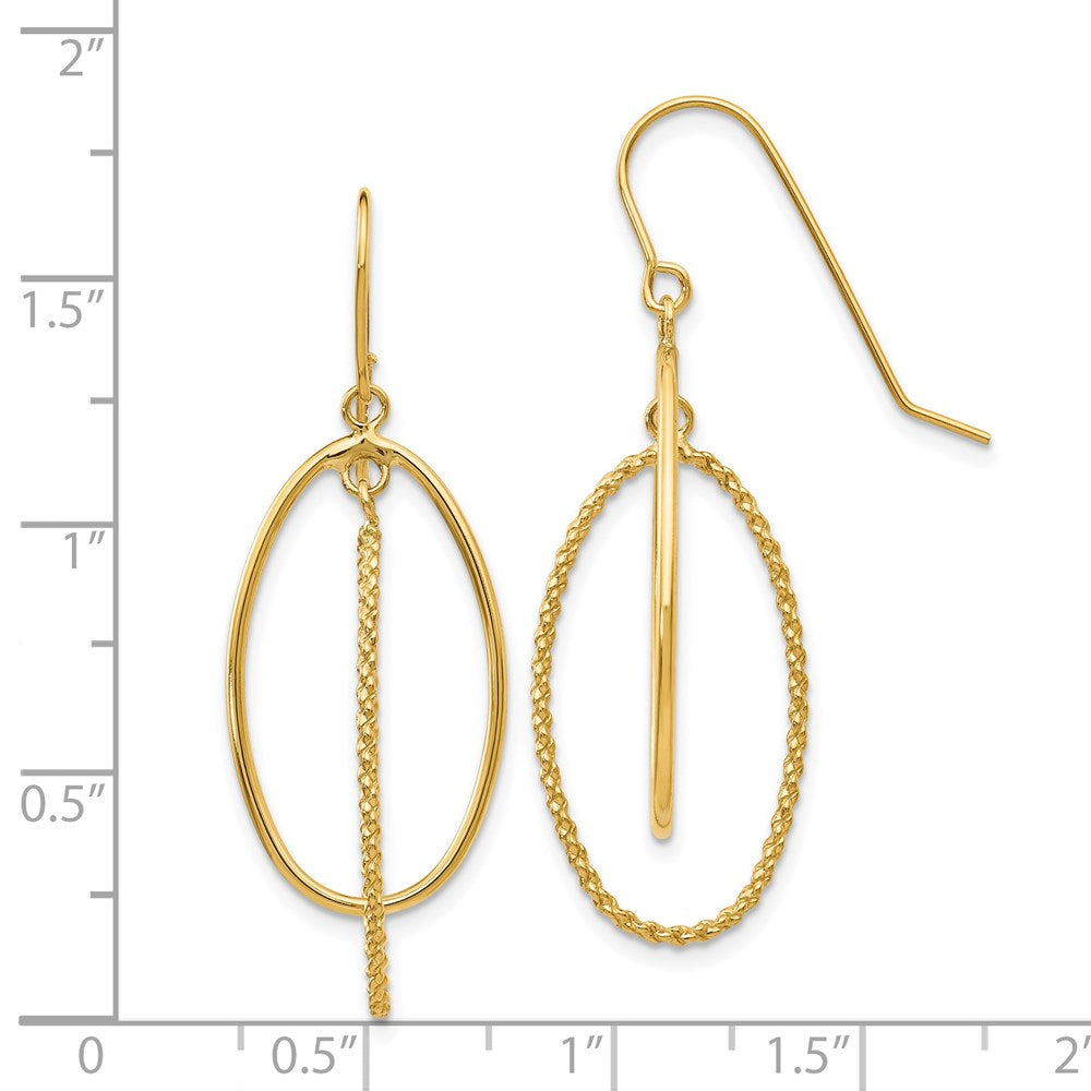14K Yellow Gold Polished and Textured Ovals Dangle Earrings